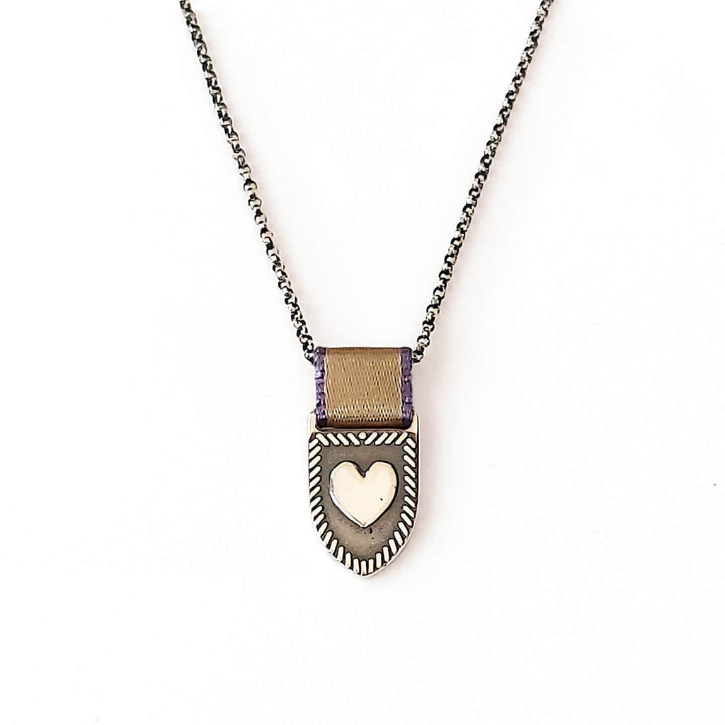 Heart Shield Necklace - Sterling Silver/Bronze-Purple