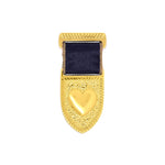 14k gold plate Courageous Love Medal with shield and heart design and navy blue ribbon with gold trim