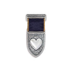 Silver Courageous Love Medal with shield and heart design and navy blue ribbon with gold trim