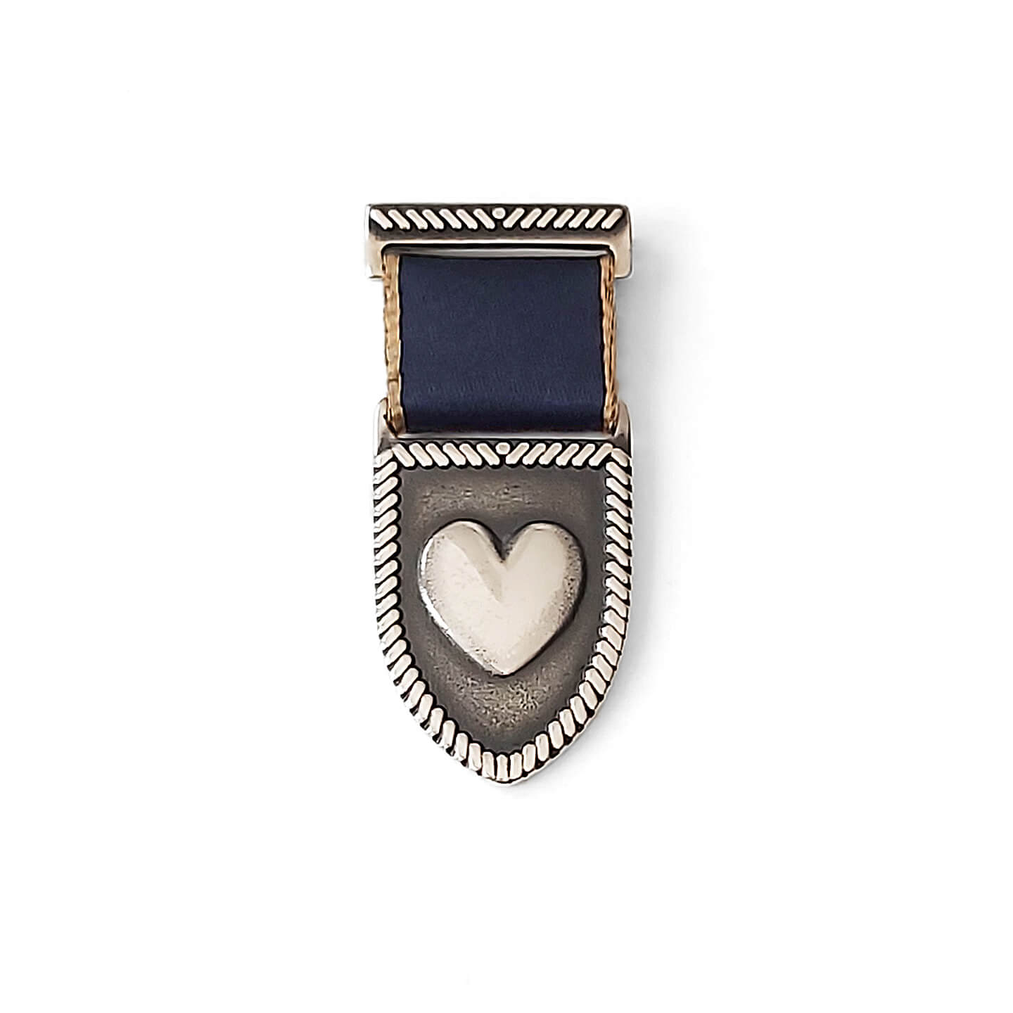 Heart Shield Medal - Sterling Silver/Navy-Gold