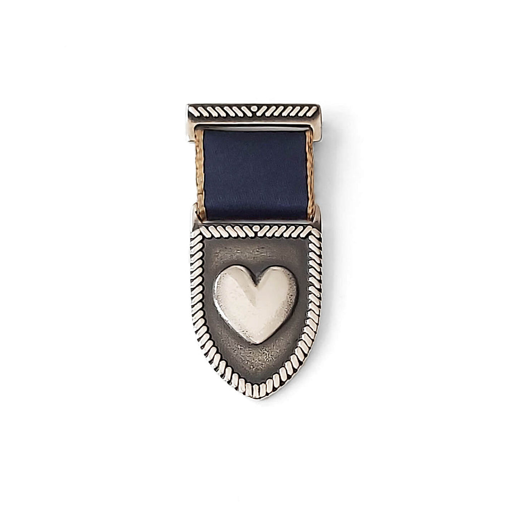 Heart Shield Medal - Sterling Silver/Navy-Gold