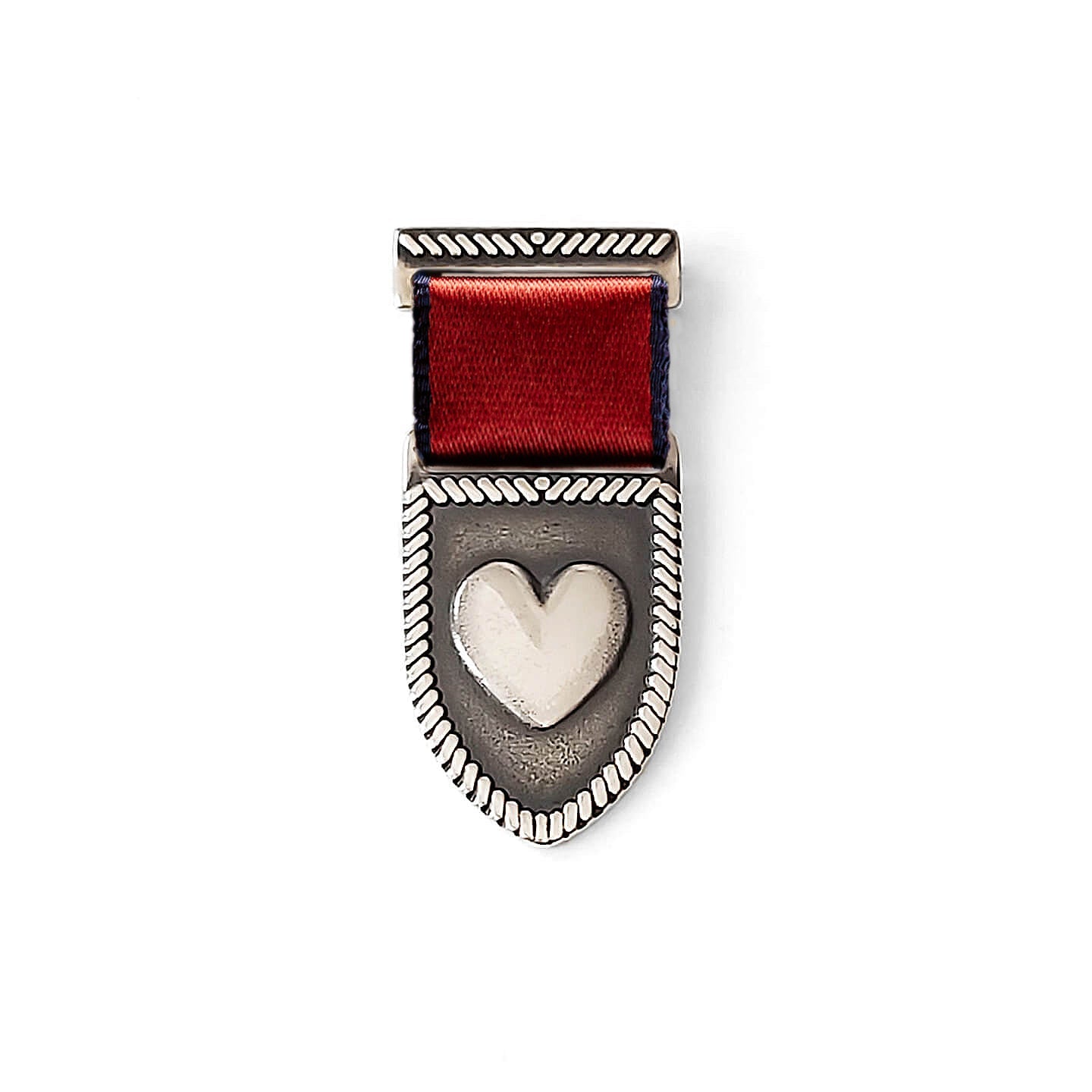 Heart Shield Medal - Sterling Silver/Red-Blue