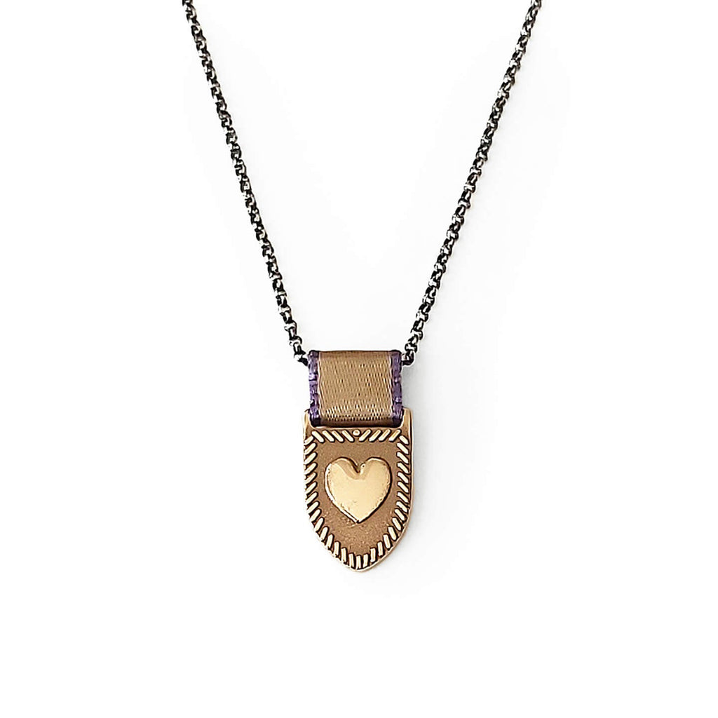 Heart Shield Necklace - Bronze/Gold-Purple