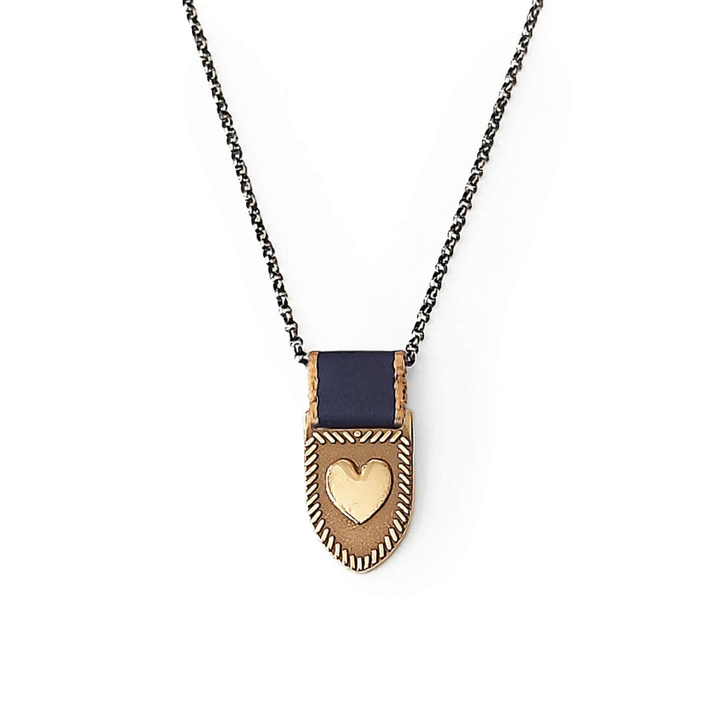 Heart Shield Necklace - Bronze/Navy-Gold