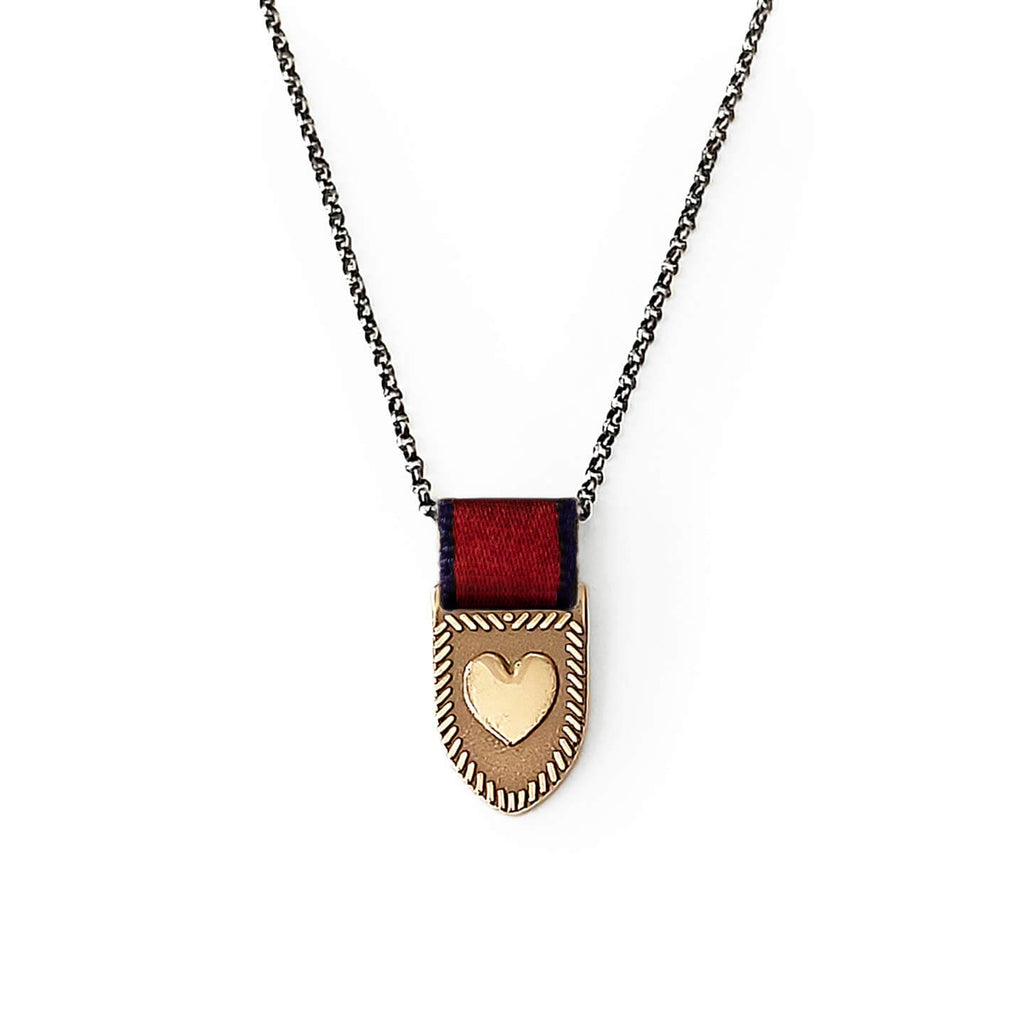 Heart Shield Necklace - Bronze/Red-Blue