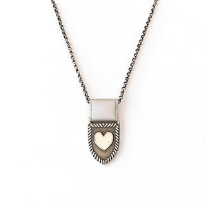 Heart Shield Necklace - Sterling Silver/Pearl
