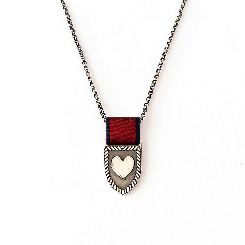 Heart Shield Necklace - Sterling Silver/Red-Blue