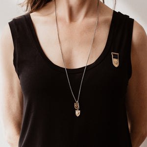 Heart Shield Medal - Sterling Silver/Navy-Gold