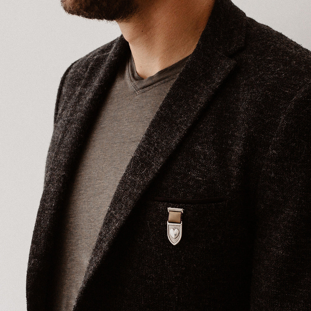 Heart Shield Medal - Sterling Silver/Navy-Gold