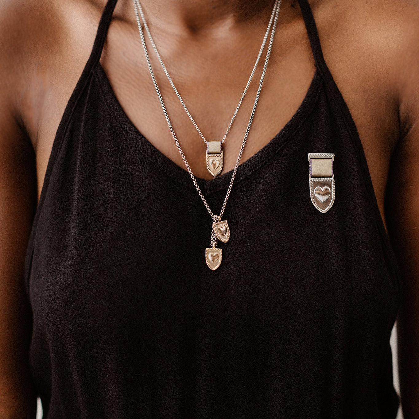 Heart Shield Necklace - Sterling Silver/Pearl