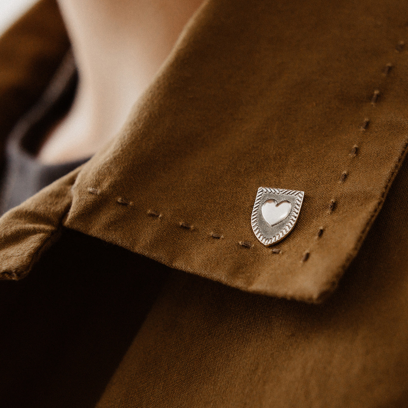 Heart Shield Pin - Sterling Silver